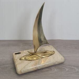 Bijan Bahar Brass Sailboat Sculpture Stone Base Skipper Sailor Office Decor